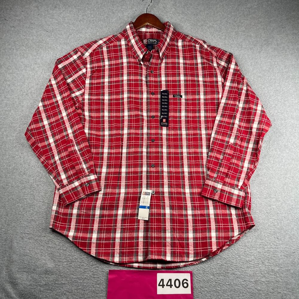 CHaps Ralph Lauren Shirt XL Red Plaid Flannel Button Up Long Sleeve Mens XL